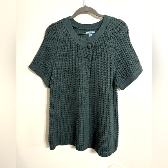 Izod Olive Knit Short Sleeve Cardigan Sweater Size Large - Picture 1 of 4